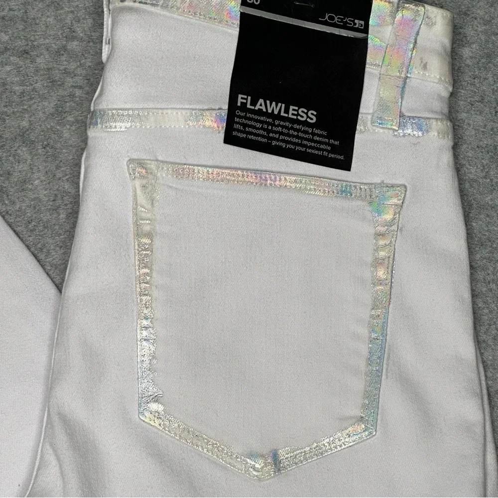 Joe's "The Charlie" High Rise Skinny Ankle in White with Silver Metallic Sz:30 - Picture 11 of 11